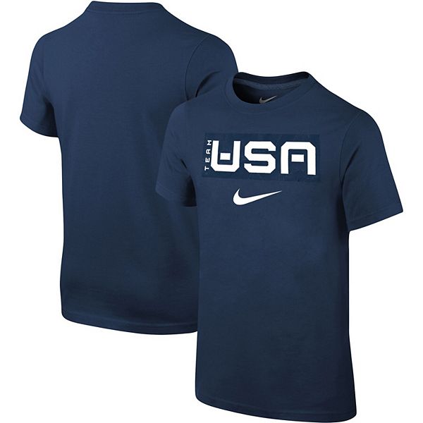 Youth Nike Navy Team USA Logo Wordmark Core T-Shirt