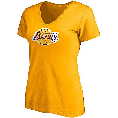 Women's Fanatics Branded LeBron James Gold Los Angeles Lakers Logo Playmaker Name & Number V-Neck T-Shirt