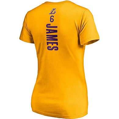 Women's Fanatics Branded LeBron James Gold Los Angeles Lakers Logo Playmaker Name & Number V-Neck T-Shirt