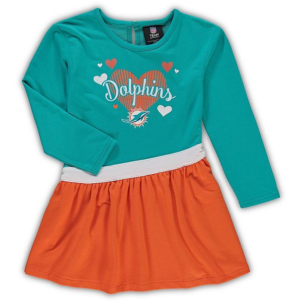 Girls Toddler Aqua Miami Dolphins All Hearts Jersey Tri-Blend Dress