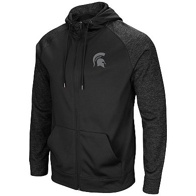 Men's Colosseum Black Michigan State Spartans Blackout 3.0 Tonal Raglan Full-Zip Hoodie