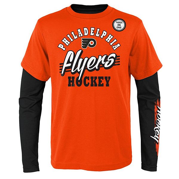 Men's Philadelphia Flyers Starter Orange/Black Cross Check Jersey V-Neck  Long Sleeve T-Shirt