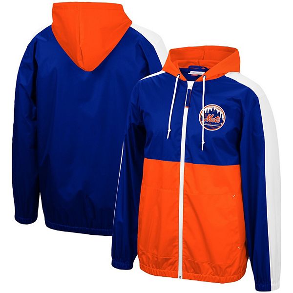 Men s Mitchell Ness Royal Orange New York Mets Game Day Full Zip