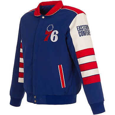 Men's JH Design Royal Philadelphia 76ers Stripe Colorblock Nylon Reversible Full-Snap Jacket