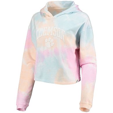 Women's League Collegiate Wear Pink/White Clemson Tigers Tie-Dye Cropped Pullover Hoodie