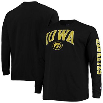 Men's Champion Black Iowa Hawkeyes Big & Tall 2-Hit Long Sleeve T-Shirt