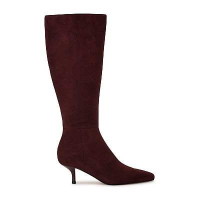 Nine West Women's Havier Wide Calf Kitten Heel Dress Boots - Dark Red - Size 9.5M