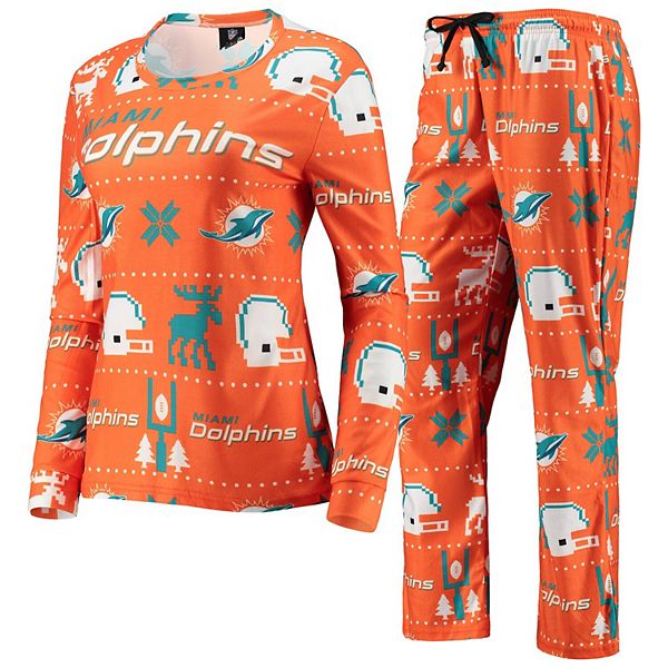 Miami Dolphins FOCO Wordmark Ugly Pajama Set - Orange