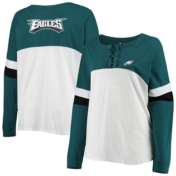 Women's New Era Midnight Green Philadelphia Eagles Plus Size Lace-Up Notch Neck Long Sleeve T-Shirt