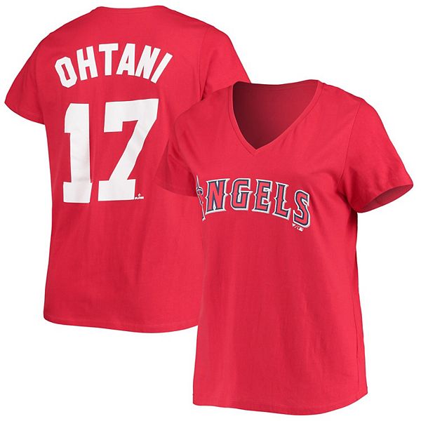 Women's Shohei Ohtani Red Los Angeles Angels Plus Size Name & Number V-Neck  T-Shirt
