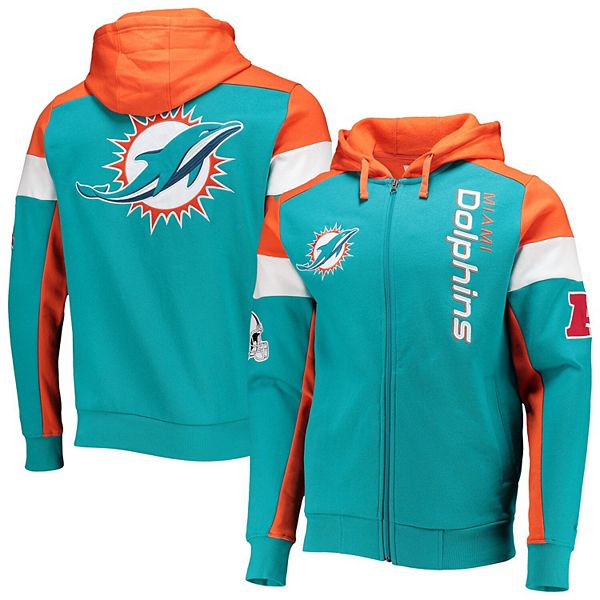 Men's Starter Aqua/Orange Miami Dolphins Logo Extreme Full-Zip Hoodie