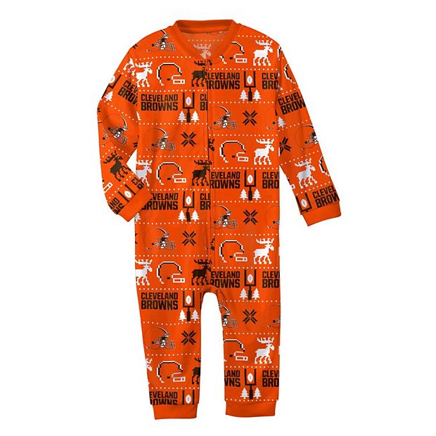 Infant Orange Cleveland Browns Banded Long Sleeve Holiday Pajamas Full-Zip  Jumper