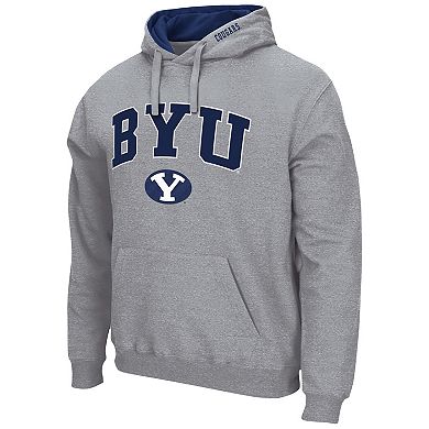 Men's Colosseum Heather Gray BYU Cougars Arch & Logo 3.0 Pullover Hoodie