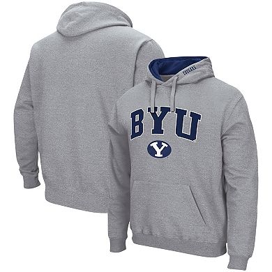 Men's Colosseum Heather Gray BYU Cougars Arch & Logo 3.0 Pullover Hoodie