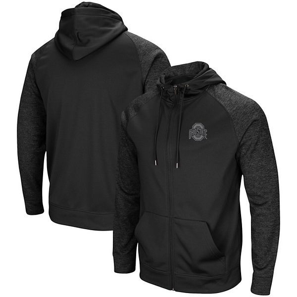 Men's Colosseum Black Ohio State Buckeyes Blackout 3.0 Tonal Raglan  Full-Zip Hoodie