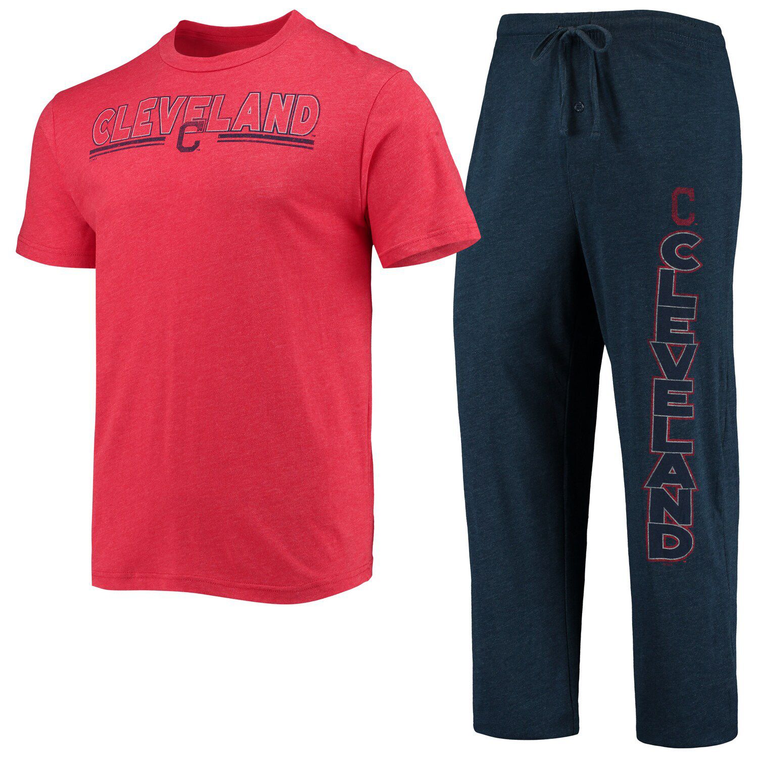 Cleveland Indians Youth Navy Allover Print Long Sleeve T-Shirt & Pants  Sleep Set