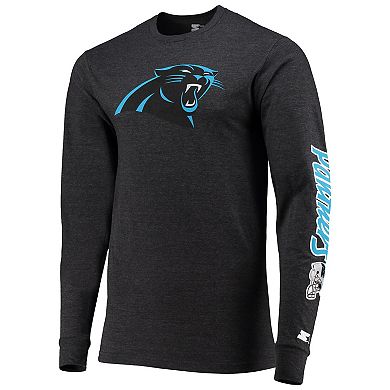 Men's Starter Heathered Black Carolina Panthers Halftime Long Sleeve T-Shirt