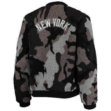 Women's The Wild Collective Black New York Yankees Camo Sherpa Full-Zip Bomber Jacket