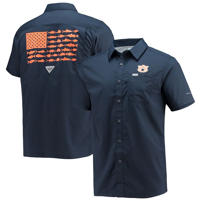 Mens Columbia PFG Navy Auburn Tigers Slack Tide Camp Button-Up Shirt, Size