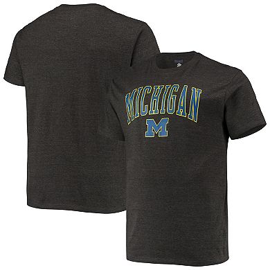 Men's Champion Heathered Charcoal Michigan Wolverines Big & Tall Arch Over Wordmark T-Shirt