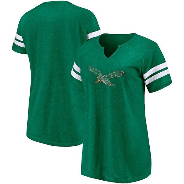 Women's Fanatics Branded Kelly Green Philadelphia Eagles Throwback Logo  Tri-Blend Raglan Notch Neck T-Shirt