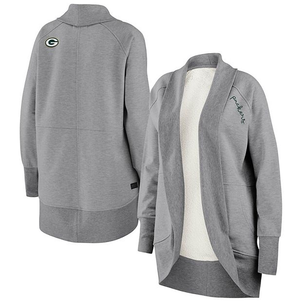 Women's WEAR by Erin Andrews Gray Green Bay Packers Open Cocoon Raglan  Cardigan