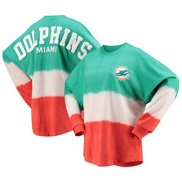 Miami Dolphins Women's G-III White Script Rhinestone Logo T-Shirt - Aqua/Orange S