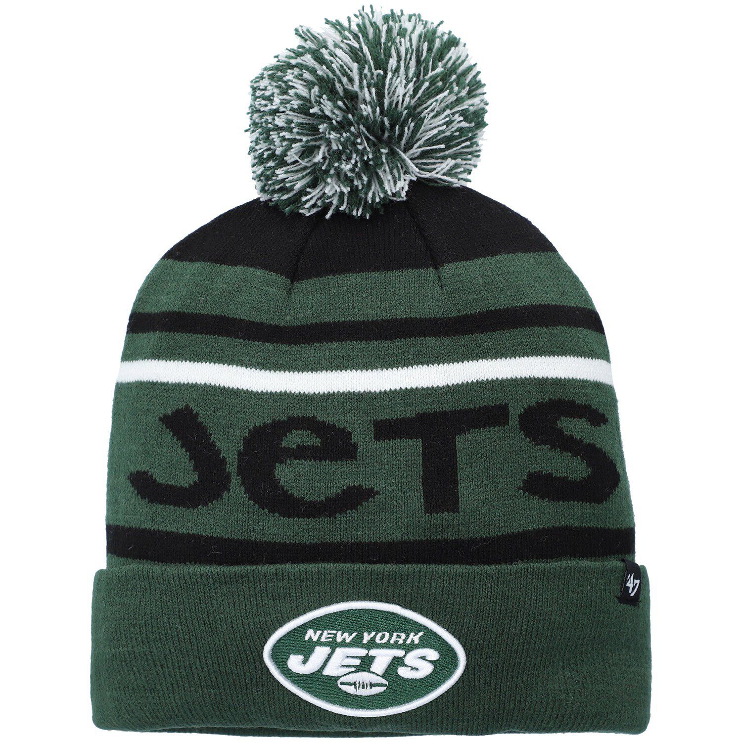 Image for Unbranded Youth '47 Black/Green New York Jets Playground Cuffed Knit Hat With Pom at Kohl's.