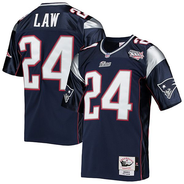 Men's Mitchell & Ness Ty Law Navy New England Patriots 2001 Authentic  Throwback Retired Player Jersey