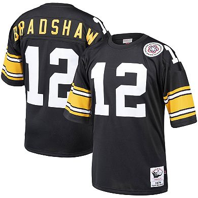 Men's Mitchell & Ness Terry Bradshaw Black Pittsburgh Steelers 1975 Authentic Throwback Retired Player Jersey
