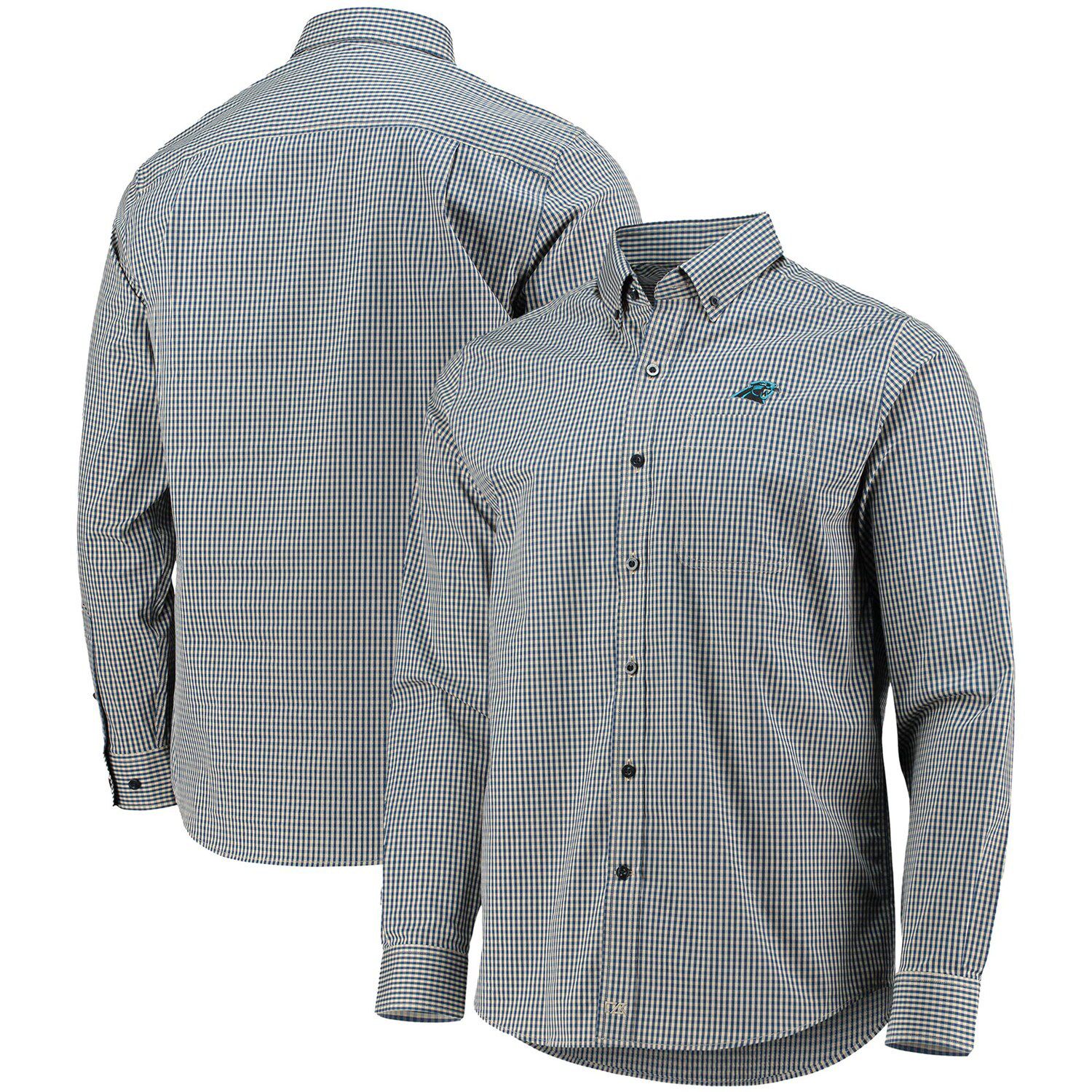 Men's Antigua Black/Gray Carolina Panthers Carry Long Sleeve Button-Up Shirt