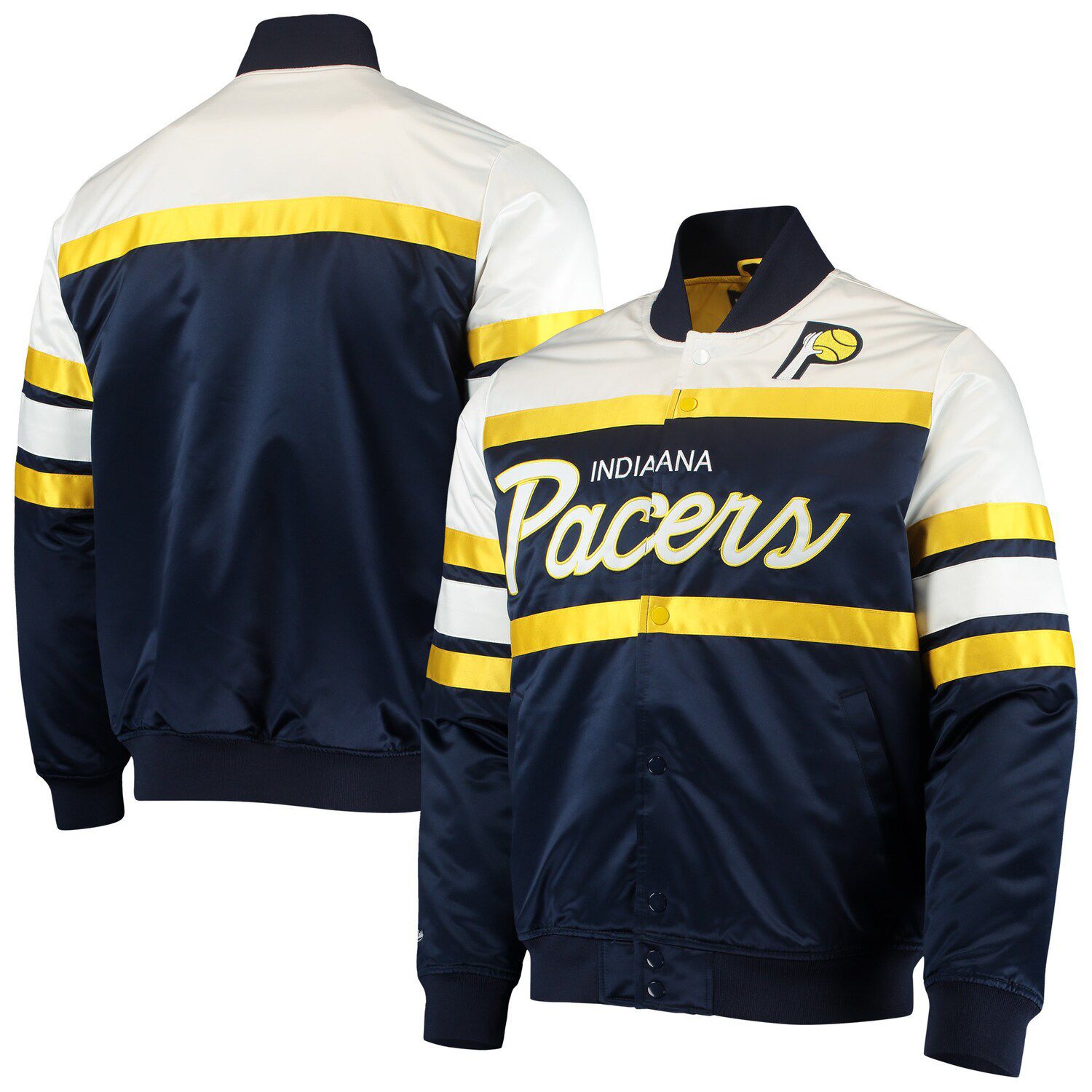 Image for Unbranded Men's Mitchell & Ness Navy Indiana Pacers Hardwood Classics Script Satin Full-Snap Jacket at Kohl's.