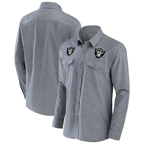 Men's NFL x Darius Rucker Collection by Fanatics Gray Las Vegas Raiders  Chambray Button-Up Long Sleeve Shirt