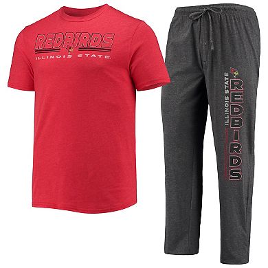 Men's Concepts Sport Heathered Charcoal/Red Illinois State Redbirds Meter T-Shirt & Pants Sleep Set