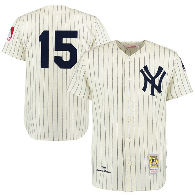 Men's Mitchell & Ness Thurman Munson Cream/Navy New York Yankees Throwback  1969 Authentic Jersey