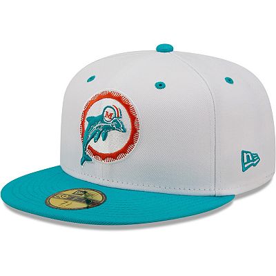 Men s New Era White Aqua Miami Dolphins Flipside 2Tone 59FIFTY Fitted Hat