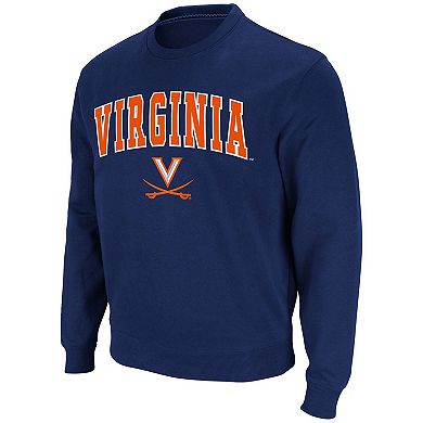 Men's Colosseum Navy Virginia Cavaliers Team Arch & Logo Tackle Twill Pullover Sweatshirt