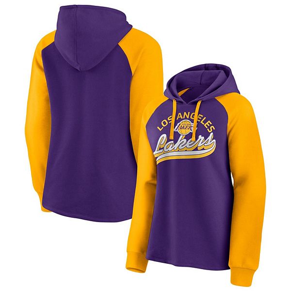 Women's Cream Los Angeles Lakers Emerson Stripe Cropped Pullover Hoodie