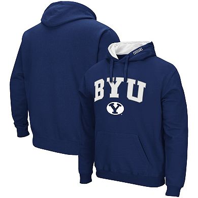 Men's Colosseum Navy BYU Cougars Arch & Logo 3.0 Pullover Hoodie