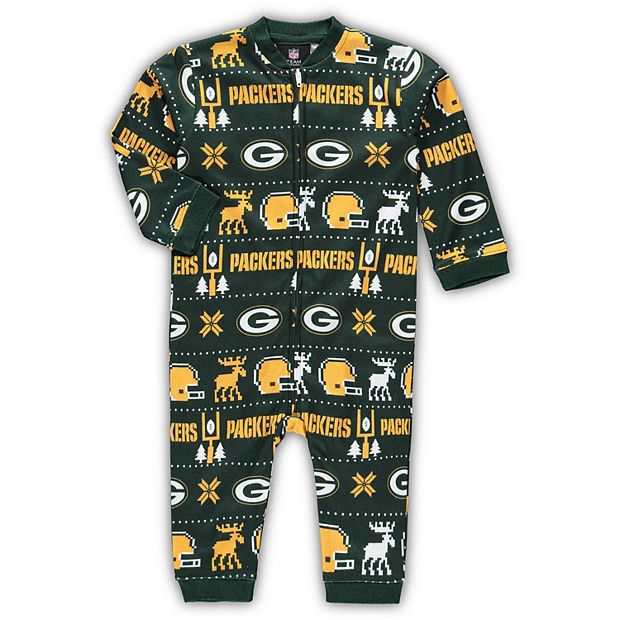 Infant Green Green Bay Packers Banded Long Sleeve Holiday Pajamas