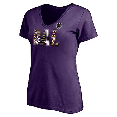 Women's Fanatics Branded Purple Baltimore Ravens Hometown Collection Wildcat V-Neck T-Shirt