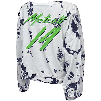 Women's DK Metcalf White Seattle Seahawks Off-Shoulder Tie-Dye Name & Number Long Sleeve V-Neck T-Shirt