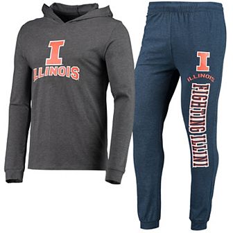 Men's Concepts Sport Heathered Navy/Heathered Charcoal Illinois Fighting Illini Meter Long Sleeve Hoodie T-Shirt & Jogger Pants Set