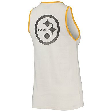 Women's Junk Food White/Gold Pittsburgh Steelers Throwback Pop Binding Scoop Neck Tank Top