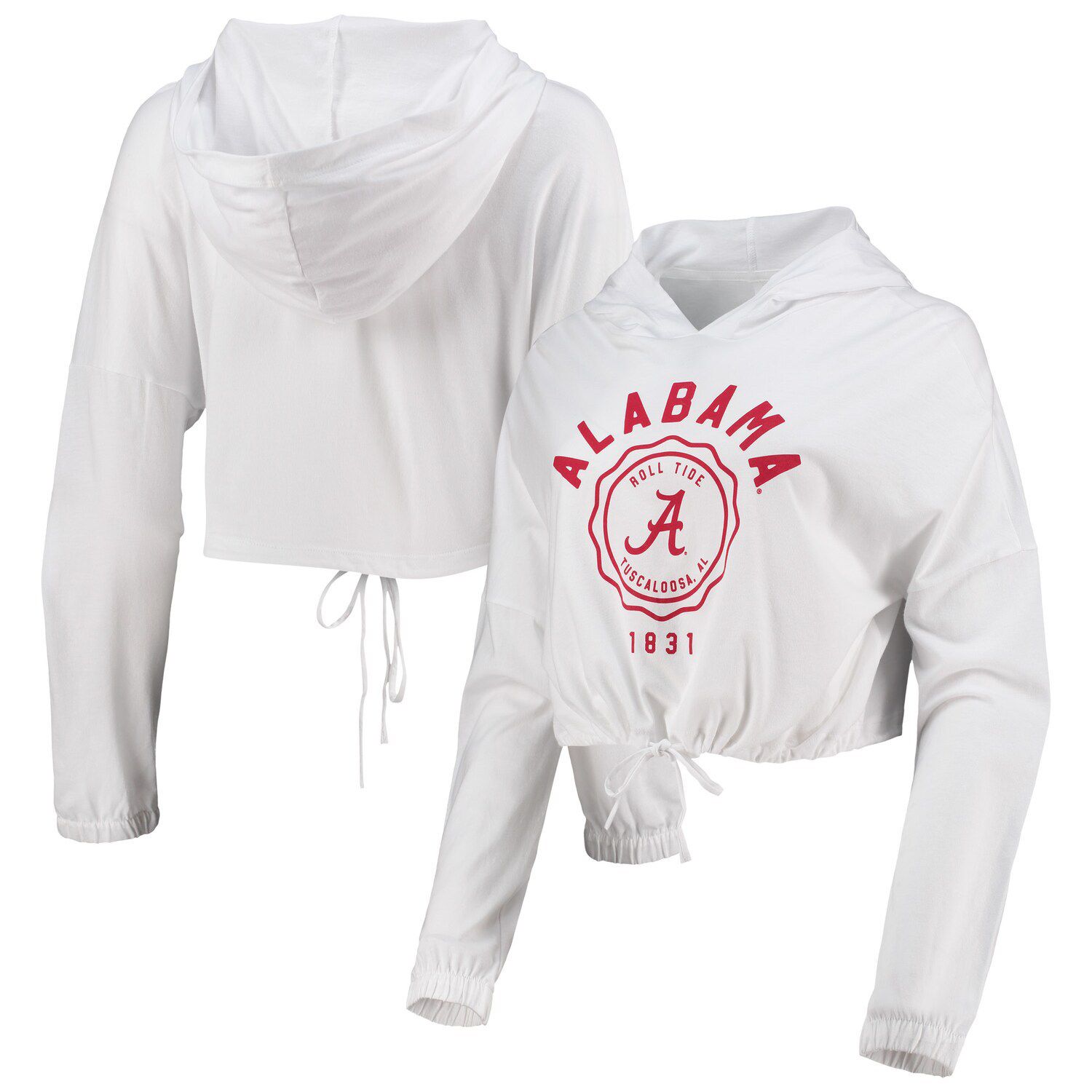 Image for Unbranded Women's White Alabama Crimson Tide Poppy Cinched Cropped Hoodie Long Sleeve T-Shirt at Kohl's.