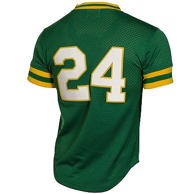 Men's Mitchell & Ness Rickey Henderson Green Oakland Athletics 1991 Cooperstown Mesh Batting Practice Jersey
