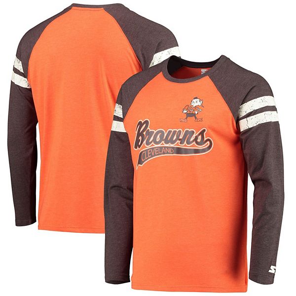 Men's Starter Orange/Brown Cleveland Browns Throwback League Raglan Long  Sleeve Tri-Blend T-Shirt