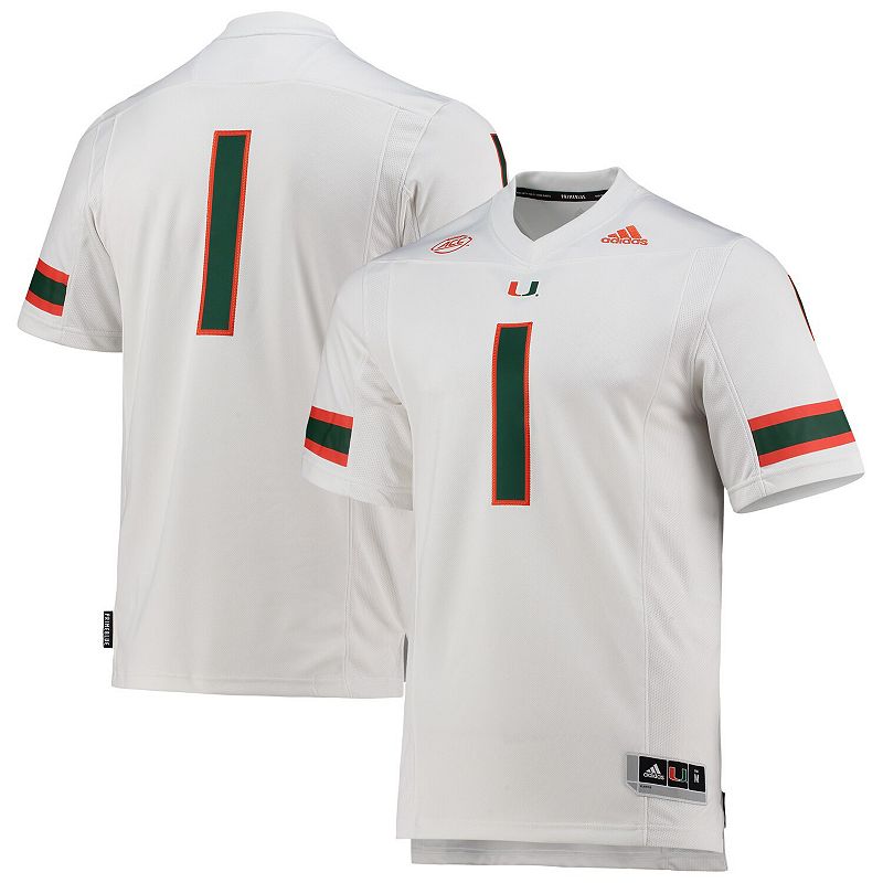 Mens adidas #1 White Miami Hurricanes Team Premier Football Jersey, Size: 