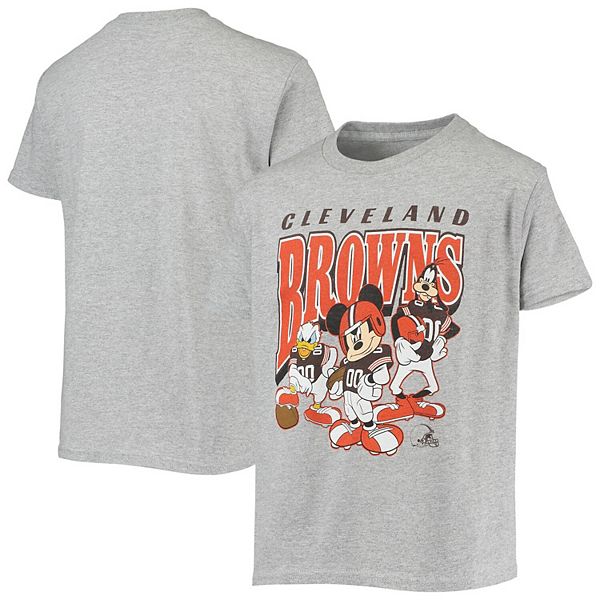 Youth Junk Food Heathered Gray Cleveland Browns Disney Mickey Huddle Up  T-Shirt