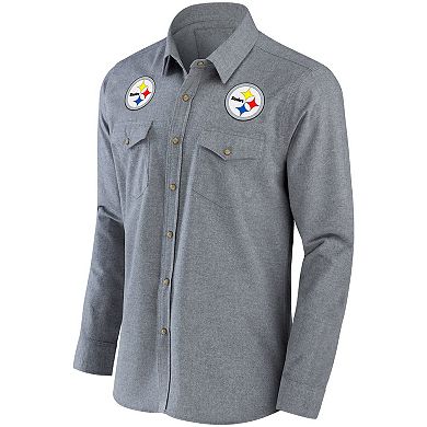 Men's NFL x Darius Rucker Collection by Fanatics Gray Pittsburgh Steelers Chambray Button-Up Long Sleeve Shirt